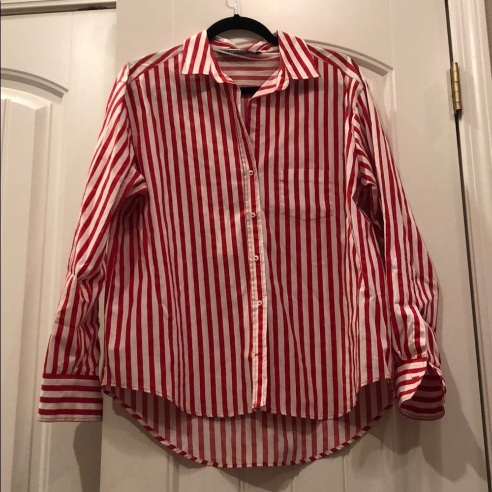 Zara red stripe button up NEVER WORN